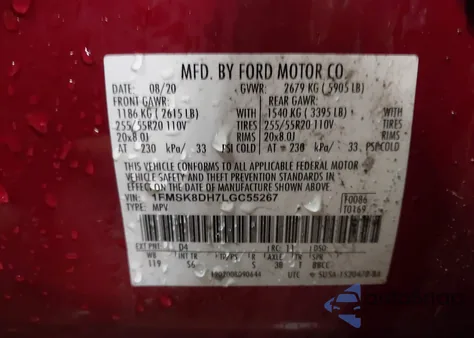 2020 Ford Explorer Xlt из США, поврежденный, VIN 1FMSK8DH7LGC55267